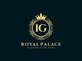Letter IG Antique royal luxury victorian logo with ornamental frame. vector