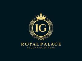 Letter IG Antique royal luxury victorian logo with ornamental frame. vector