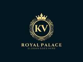 Letter KV Antique royal luxury victorian logo with ornamental frame. vector
