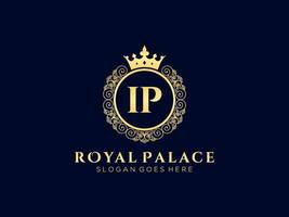 Letter IP Antique royal luxury victorian logo with ornamental frame. vector