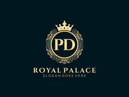 Letter PD Antique royal luxury victorian logo with ornamental frame. vector