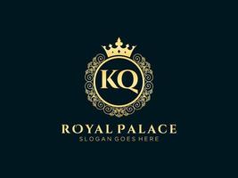 Letter KQ Antique royal luxury victorian logo with ornamental frame. vector