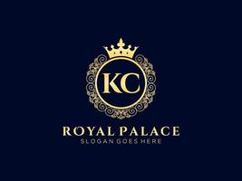 Letter KC Antique royal luxury victorian logo with ornamental frame. vector