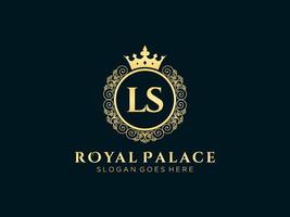 Letter LS Antique royal luxury victorian logo with ornamental frame. vector