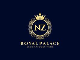 Letter NZ Antique royal luxury victorian logo with ornamental frame. vector