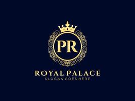 Letter PR Antique royal luxury victorian logo with ornamental frame. vector