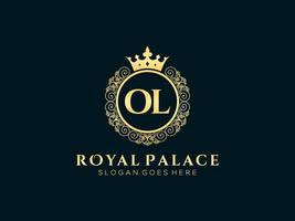 Letter OL Antique royal luxury victorian logo with ornamental frame. vector