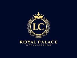 Letter LC Antique royal luxury victorian logo with ornamental frame. vector