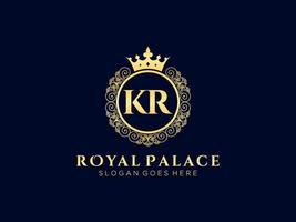 Letter KR Antique royal luxury victorian logo with ornamental frame. vector