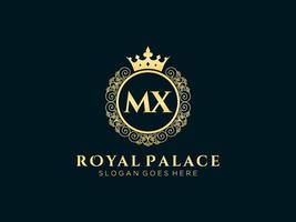 Letter MX Antique royal luxury victorian logo with ornamental frame. vector