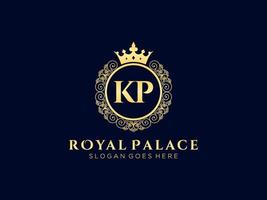 Letter KP Antique royal luxury victorian logo with ornamental frame. vector