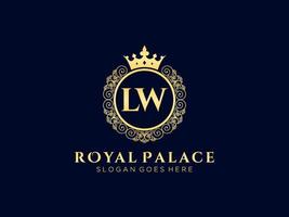 Letter LW Antique royal luxury victorian logo with ornamental frame. vector