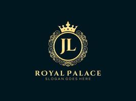 Letter JL Antique royal luxury victorian logo with ornamental frame. vector