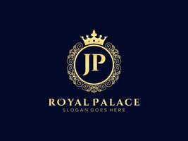 Letter JP Antique royal luxury victorian logo with ornamental frame. vector