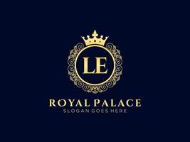 Letter LE Antique royal luxury victorian logo with ornamental frame. vector