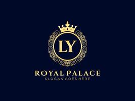 Letter LY Antique royal luxury victorian logo with ornamental frame. vector