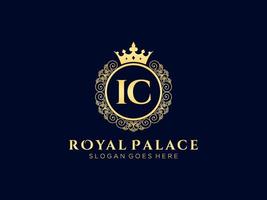 Letter IC Antique royal luxury victorian logo with ornamental frame. vector