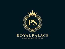 Letter PS Antique royal luxury victorian logo with ornamental frame. vector