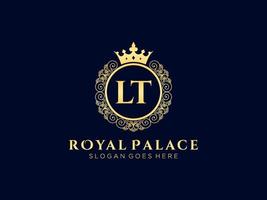 Letter LT Antique royal luxury victorian logo with ornamental frame. vector