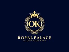 Letter OK Antique royal luxury victorian logo with ornamental frame. vector