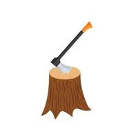 Stump with axe icon, cartoon style vector