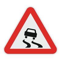 Car on dangerous road icon, flat style. vector