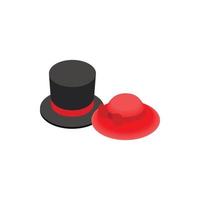 Top hat with red ribbon and red female hat icon vector