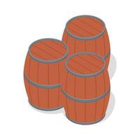 Set of wood beer barrels icon, isometric style vector