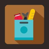 Grocery bag with food icon, flat style vector