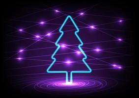 fondo de vector de vórtice de neón púrpura de árbol de navidad de luz azul