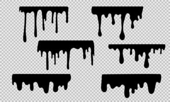 Wall paint drips. Ink silhouette, melt liquid flowing borders. Vector illustration transparent