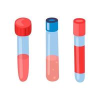 Flat test tubes vector set isolated on white background. Vector hand drawn illustration of laboratory equipment.