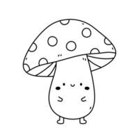 Cute smiling mushroom isolated on white background. Vector hand-drawn illustration in doodle style. Kawaii character. Perfect for cards, decorations, logo and various designs.