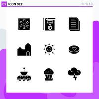 Pack of 9 creative Solid Glyphs of industry factory chimney terms factory files Editable Vector Design Elements