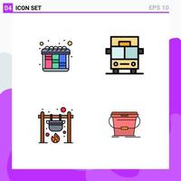 Universal Icon Symbols Group of 4 Modern Filledline Flat Colors of iteration cook bus bonfire bucket Editable Vector Design Elements