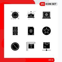 Set of 9 Modern UI Icons Symbols Signs for development coding cap mobile application favorite mobile Editable Vector Design Elements