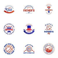 Fathers Day Lettering 9 Blue and red Calligraphic Emblems Badges Set Isolated on Dark Blue Happy Fathers Day Best Dad Love You Dad Inscription Vector Design Elements For Greeting Card and Other