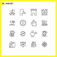 Pack of 16 Modern Outlines Signs and Symbols for Web Print Media such as time date speech calendar marketplace Editable Vector Design Elements