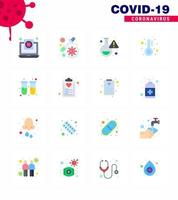 Covid19 Protection CoronaVirus Pendamic 16 Flat Color icon set such as thermometer medicine vaccine healthcare research viral coronavirus 2019nov disease Vector Design Elements