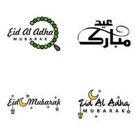 paquete vectorial de letras manuscritas de eid mubarak de 4 caligrafías con estrellas aisladas en fondo blanco para su diseño vector