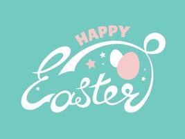 Handmade lettering sketch Happy Easter text as Easter logo, badge, icon of bunny. Drawn resurrection postcard, postcard, invitation, poster, banner template lettering typography. Season's Greetings vector