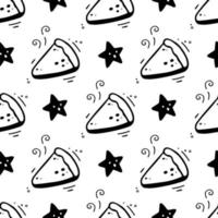 Hand drawn Piece of pie seamless pattern. Hand drawn fast food, home food illustration in doodle style. Vector fabric texture illustration in doodle style.