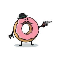 Vector illustration character, mascot - victorian  england style donut detective with revolver and bowler hat.