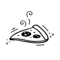 Hand drawn slice of pizza. Sketch of pizza. Fast food illustration in doodle style. vector