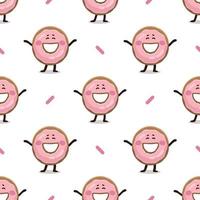 Happy Donut seamless pattern. Pink Doughnut texture illustration. Fast food illustration in flat style. Funny children's flat digital textile pattern of pink glazed happy donut. vector