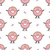 Happy Donut seamless pattern. Pink Doughnut texture illustration. Fast food illustration in flat style. Funny children's flat digital textile pattern of pink glazed happy donut. vector