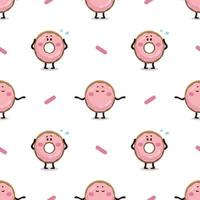 Donut seamless pattern. Pink Doughnut texture illustration. Fast food illustration in flat style. Funny children's pattern of pink glazed donut. Donut in panic and calm donut making yoga vector