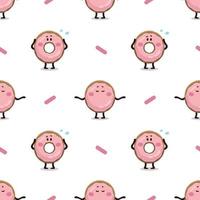 Donut seamless pattern. Pink Doughnut texture illustration. Fast food illustration in flat style. Funny children's pattern of pink glazed donut. Donut in panic and calm donut making yoga vector