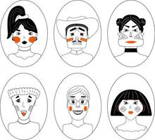 Set of people's faces in the forms of basic geometric shapes with different emotions in the framesb vector