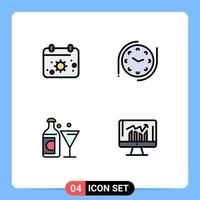 Group of 4 Filledline Flat Colors Signs and Symbols for beach bottle sun watch business Editable Vector Design Elements